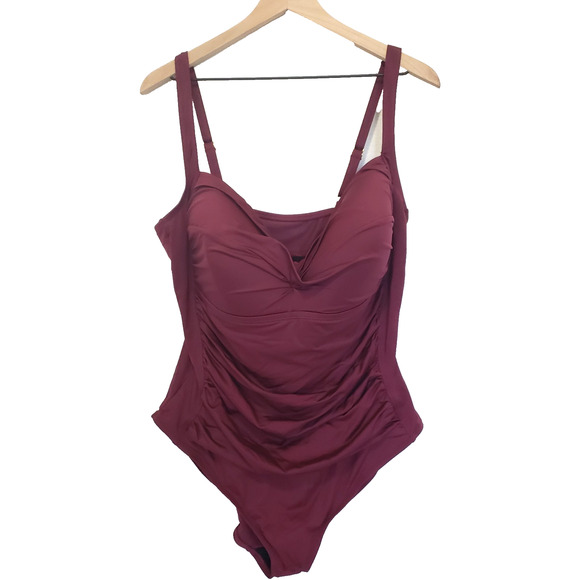 NEW!! Sonnet Shores Plus Size 22W Burgundy Ruched Front One Piece Swimsuit - Picture 1 of 12